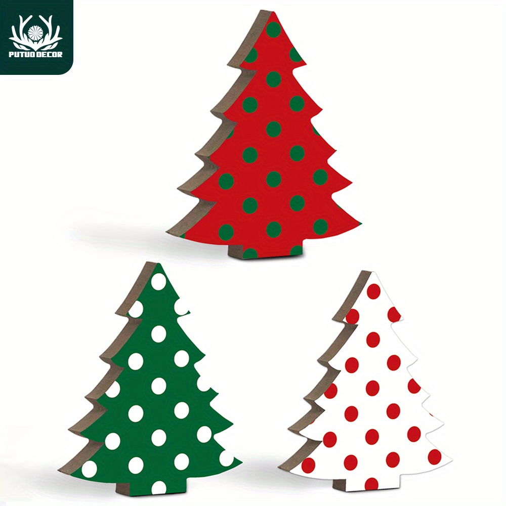 

Putuo Decor Christmas Tree Tabletop Decorations - 3-piece Set, Indoor Wooden Christmas Figurines, Non-electric Holiday Decor For Various Rooms, Festive Farmhouse Party Ornament Gift