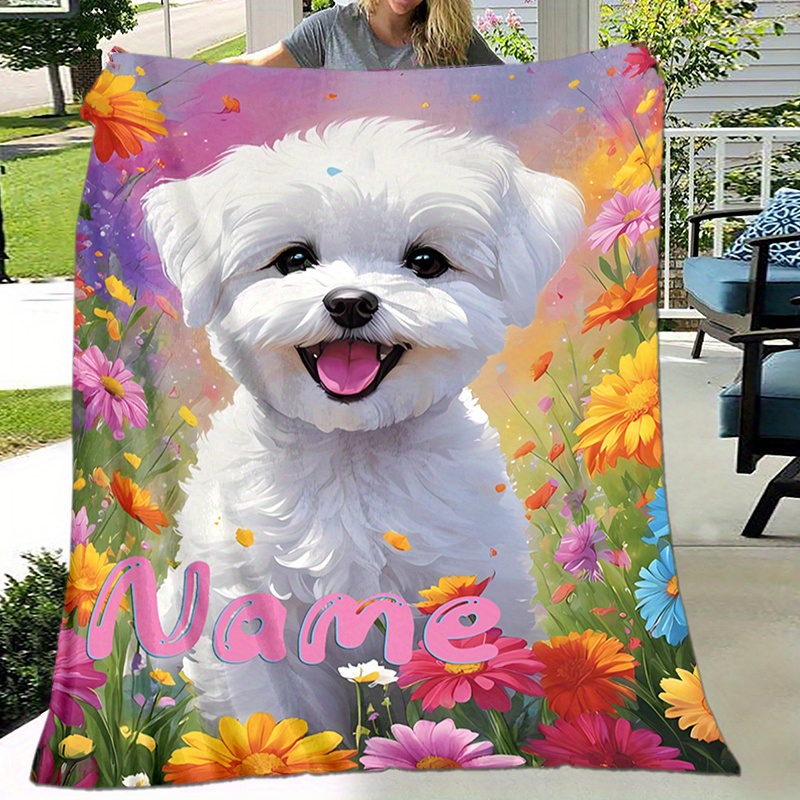 

Personalized Bichon Frise Puppy Blanket - Soft, Flannel Throw For , Camping & Travel - Perfect Gift For Pet Lovers, Dog Blanket