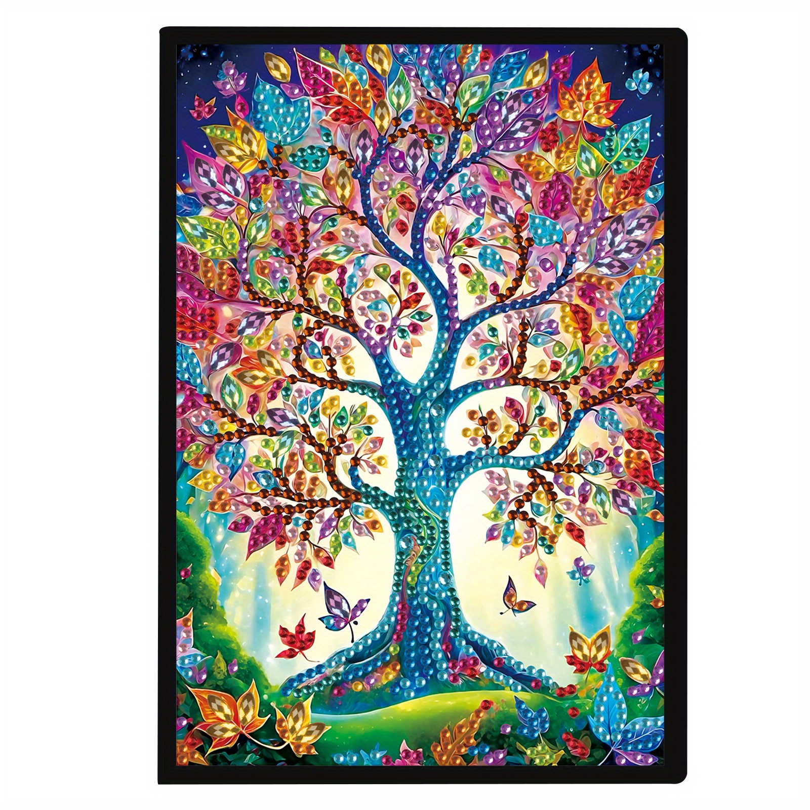 

5d Diy Diamond Painting Kit - Colorful Tree Theme Plant Design, Irregular Shaped Diamonds, Art Cover Notebook With Special Shaped Diamond Embellishments, Paper Material Craft Diary Sketchbook