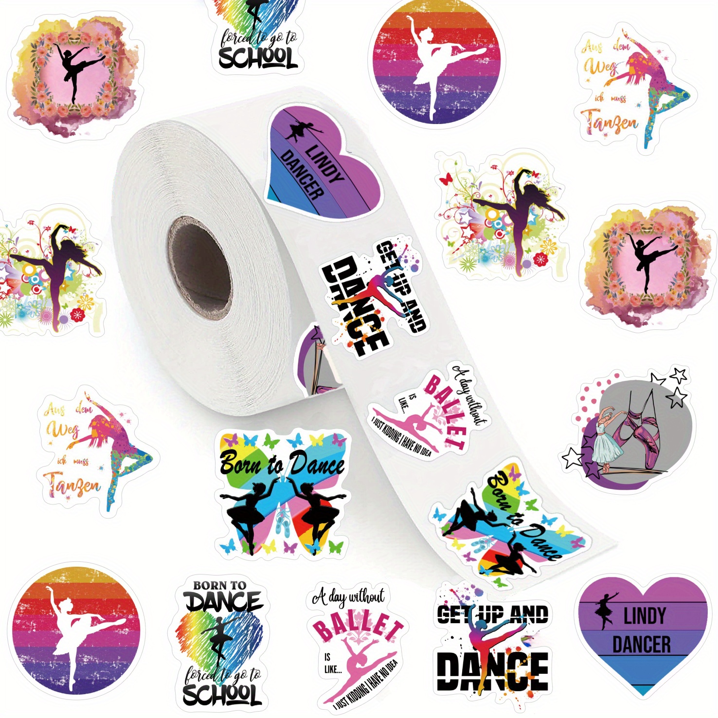 Image of 500pcs Cartoon Cute Dance Ballet Dance Stickers Roll Round Self Adhesive Label Cute Paper Tape Decorative Gift 1 Inch Label/10 Pattern Mobile Laptop Desktop Adult Neutral Party Gift