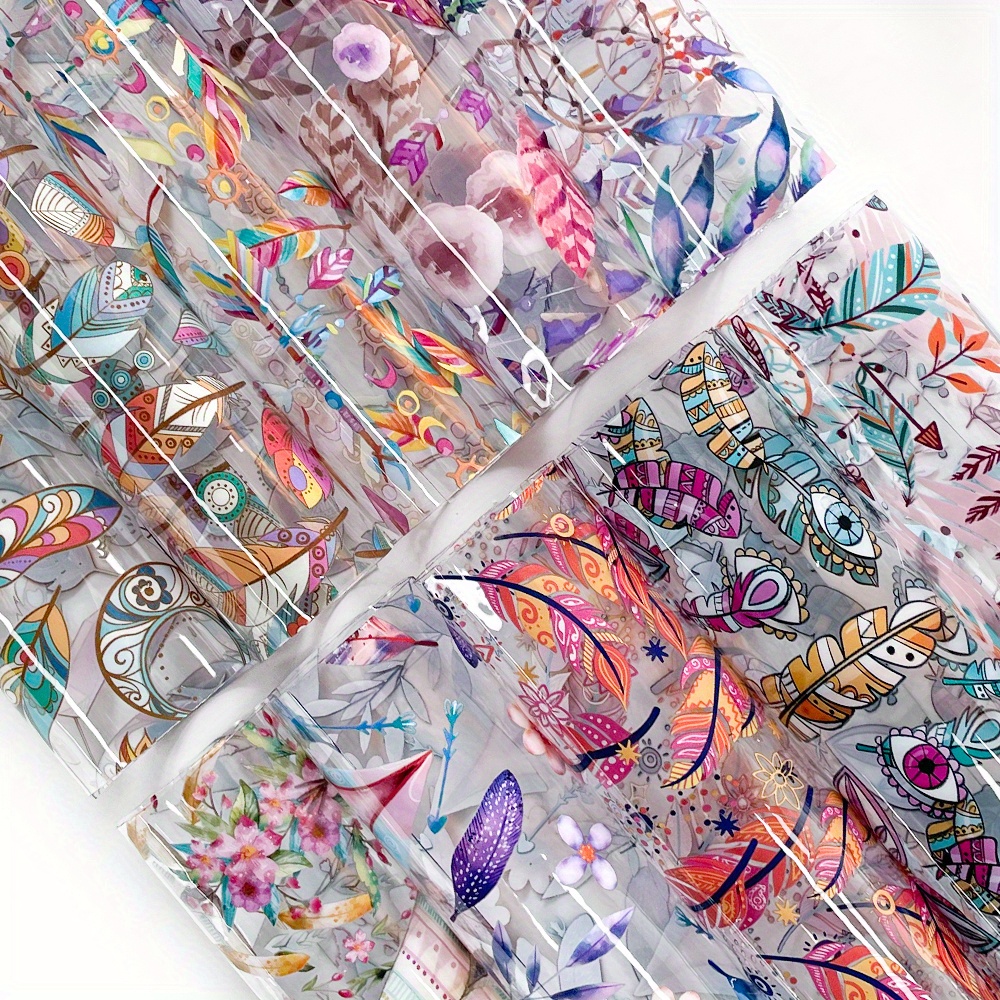 E-shop 10 Stück Feder Kunstleder Blätter Bunte Ethnische Boho Style Klare PVC Vinyl Blätter für Schleifen Basteln Nähprojekte Dekoration Herstellung,