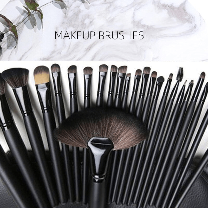 

24-piece Professional Makeup Brush Set - Assorted Cosmetic Brushes With Vegan-friendly Synthetic Fibers & Durable Faux Leather Case - Unscented Beauty Tools For Eyes, Lips, And Face