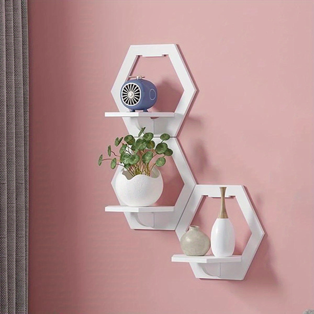 

3/6pcs Hexagon Wall Shelf Punch Free Bedside Wall Display Stand Holder Wall Mounted Organizer Tv Background Decor