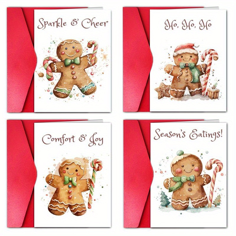 

12pcs Assorted Funny Christmas Cards With Envelopes - 4 Unique Designs, 3 Of Each, Perfect For Anyone, Cartoon Themed Stationery & Gift Packaging