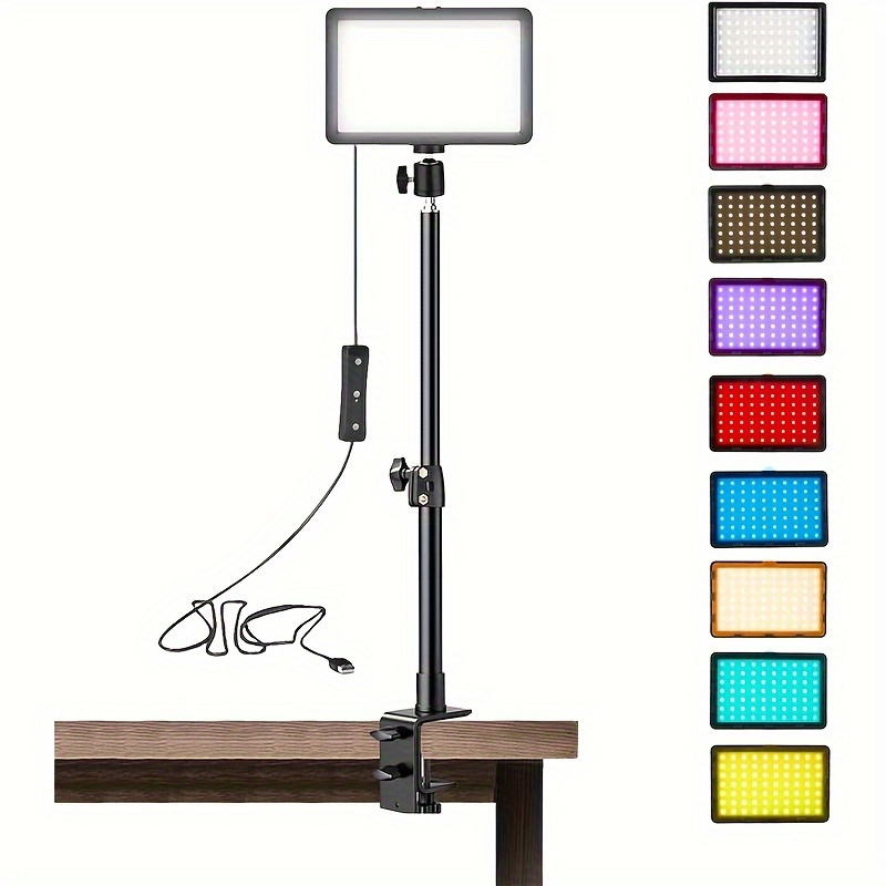 Pack LED Desk Key Light Video Light with C-Clamp Stand 9 Color Filters Studio Photography Lighting for Video Recording Conference Low-Angle Shooting * Streaming