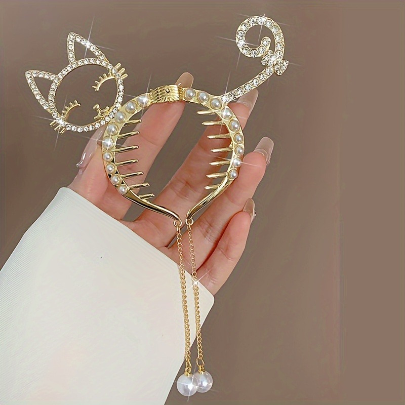 

Elegant Alloy Hair Clips With Cat, Tassel Pearls , Lovely Round - Fashion Hair Clips Accessories For Women And Girls, Single Piece, Colour Matching Decoration