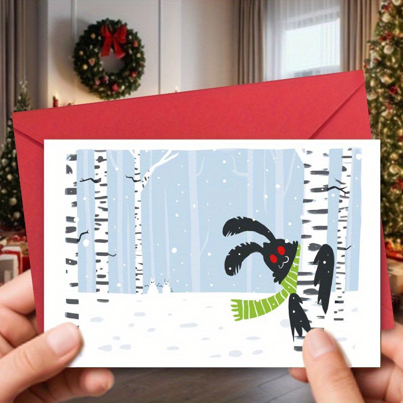 

1pc Snowy Mothman Holiday Greeting, Festive -themed Stationery, Creative Christmas Present For Children, Unique Season Gift Idea