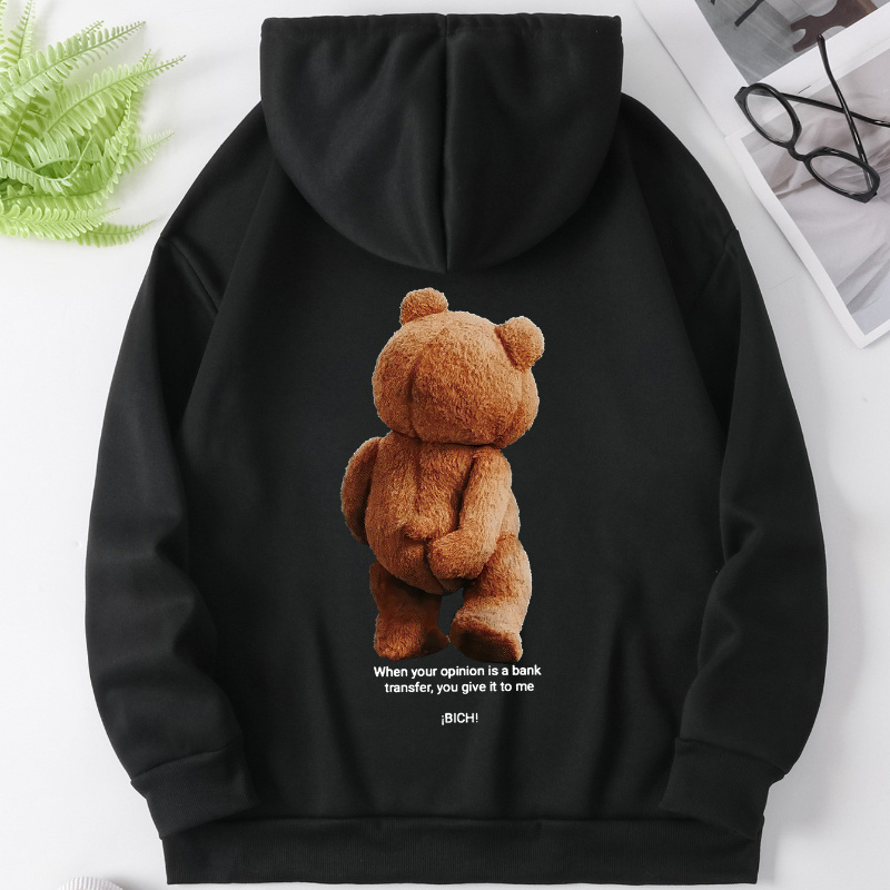 

Women's Fashion Hoodie With Teddy Bear Print, Casual Pullover Sweatshirt With Drawstring, Knitted Polyester, Geometric Pattern, For Autumn/winter, Ladies' Fashion Hoodie And Sweatshirt