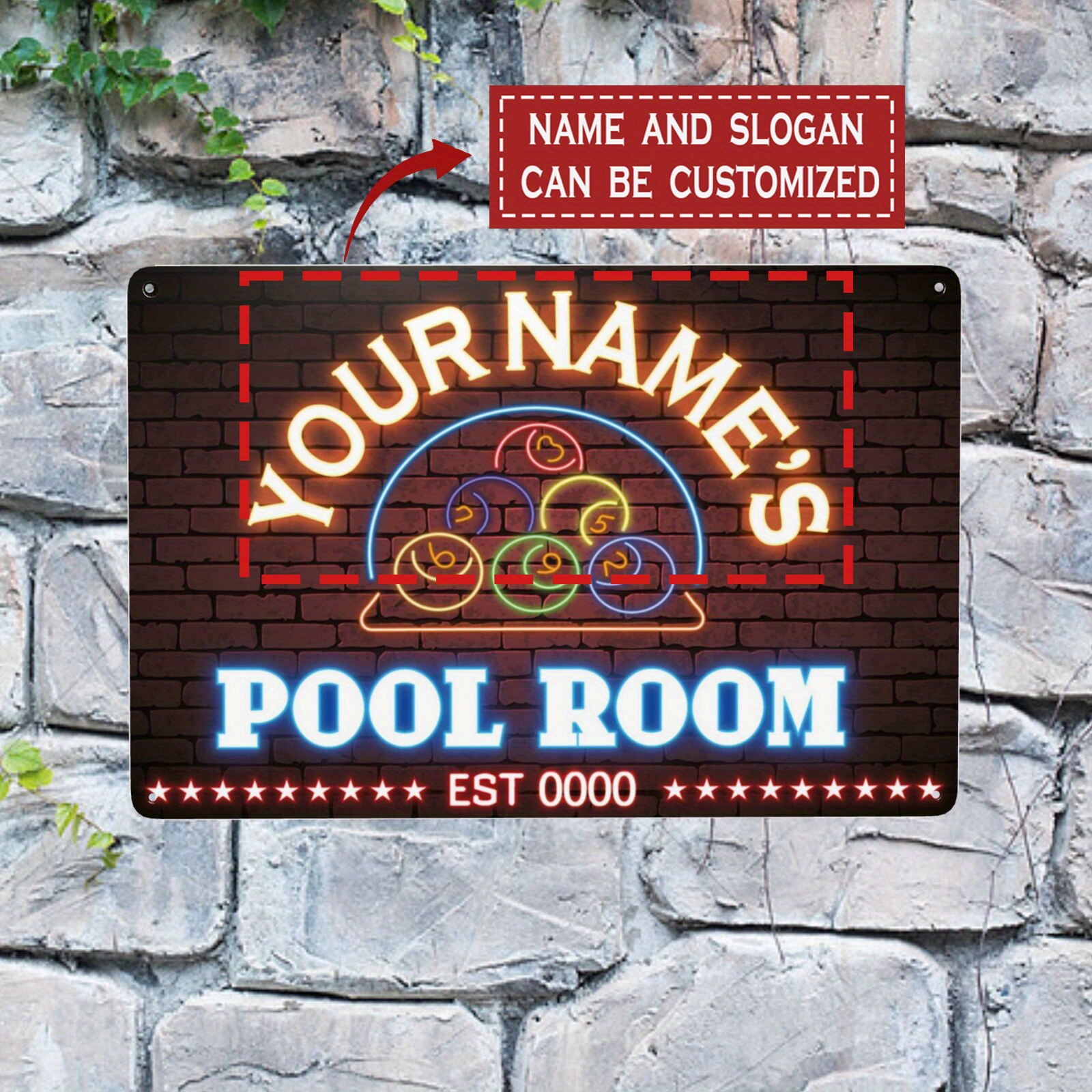 

Billiards Decor - Personalized Metal Or , 8x12" For