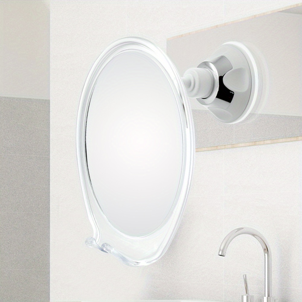 

1pc Sleek Bathroom Mirror With 360° , Suction Cup Mount - Transparent, No-drill Installation, Includes Hook, Ideal For Makeup & Shaving, Polished Glass Surface, Home Use