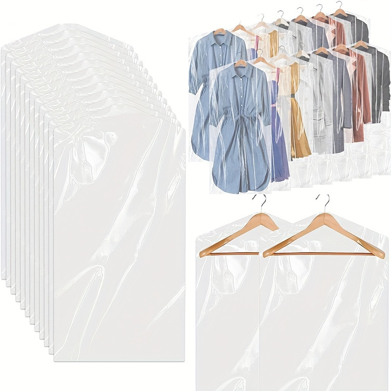 

50-pack Clear Plastic Garment Bags - Dust-proof Storage Covers For Clothes, Suits, Shirts, Dresses, Coats - Portable Wardrobe Organizer For Bedroom Closet And Dorm Storage - Wall Hanging Mount