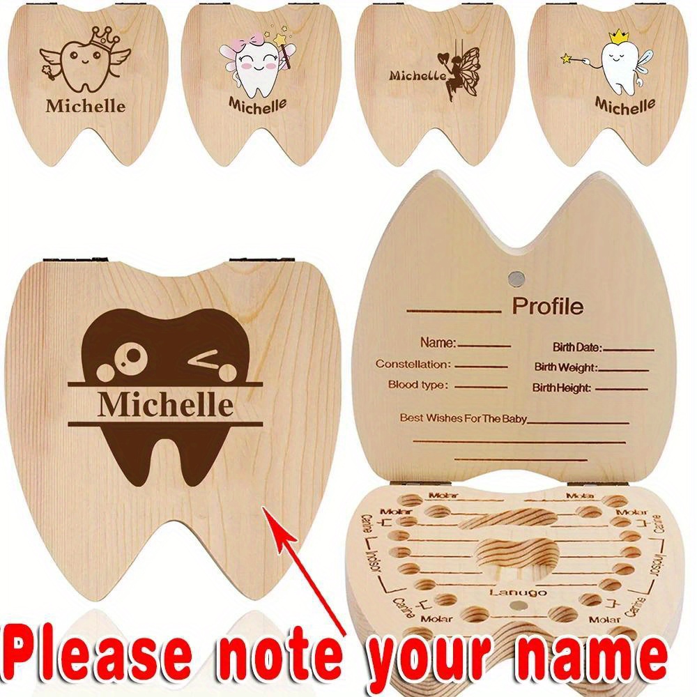 

Personalized Wooden Tooth Keepsake Box - Custom Name Lost Teeth Saver Organizer With Profile Section, Light Brown Natural Wood Design For Memories, Keepsake Storage | Engraved Organizer | With Care