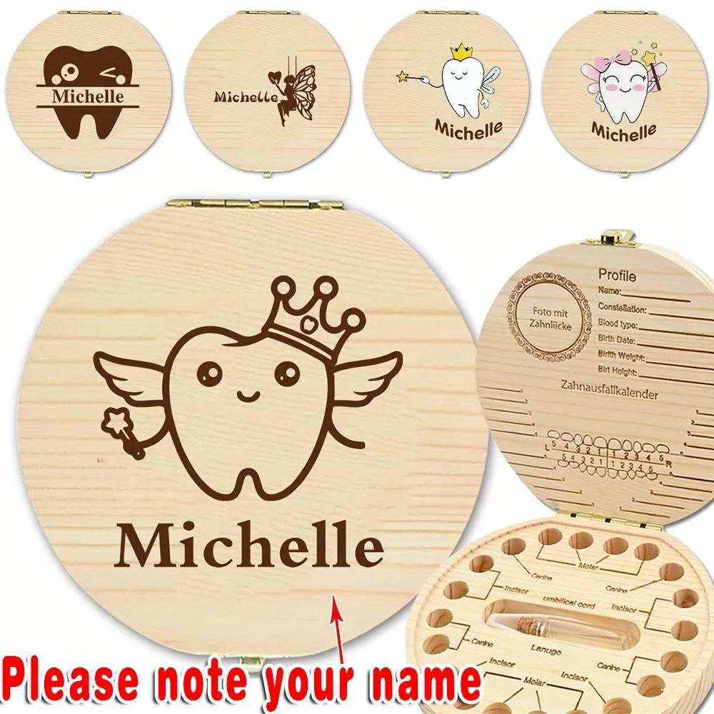 

Customized Name Wooden Tooth Box Lost Teeth Saver Case Organizer Keepsake Cord Box Holder For 20 Corresponding Multifunctional Souvenir Recording Teeth Information With Name Customiz Personalized Diy