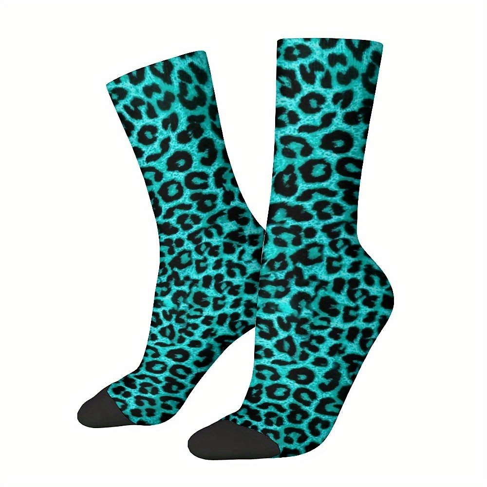 

Unisex Socks With Leopard Print - Seamless Patterned Knit Fabric, 95% Polyester 5% Spandex, Fun And Novelty Socks For Men And Women, Perfect Gift For Boys - 1 Pair