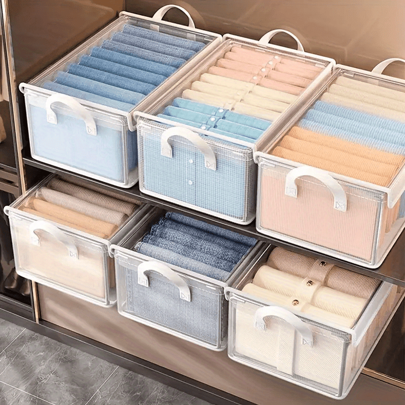 

1pc Storage Box With Lid, Transparent Foldable Closet Dividers Box, Thickened Steel Frame Drawer Organizer With Handles, Clothes, Toys, Bed Sheets Organizer Tools Organization Basket