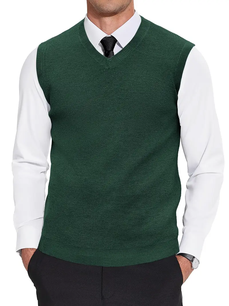 Chaleco de punto de lana para hombre, suéter sin mangas, cuello en V, básico, otoño, invierno, sólido, Rojo Chaleco de punto de lana para hombre, suéter sin mangas, cuello en V, básico, otoño, invierno, sólido, Rojo