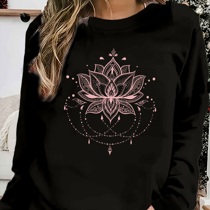 

Flower Graphic Print Sweatshirt, Casual Long Sleeve Crew Neck Sweatshirt For Spring & Fall, Women's Clothing