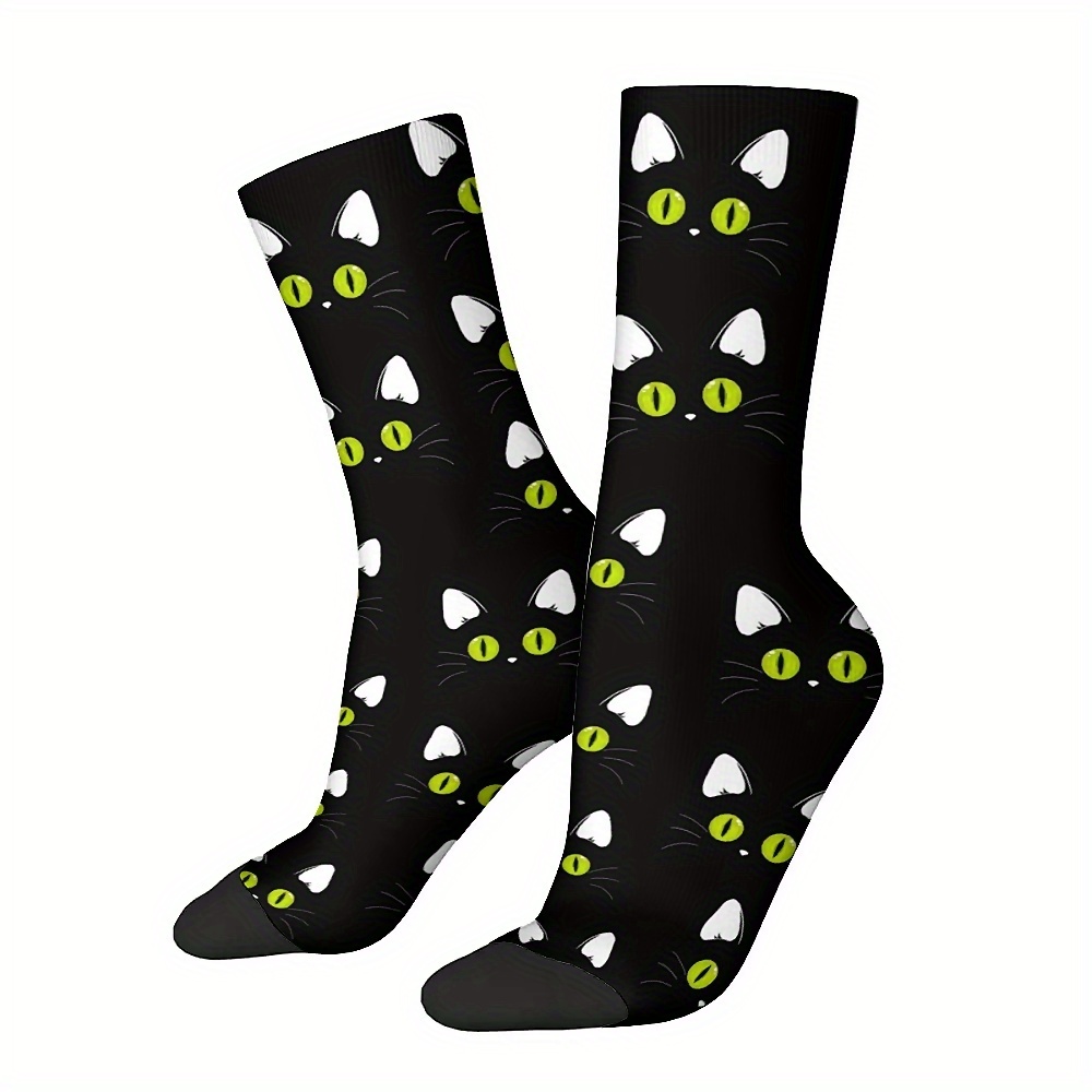 

Unisex Crew Socks With Cat Print, 1 Pair - Polyester 95%, Spandex 5% Knit Fabric, Hand Wash Only, Fun Novelty Sailor Socks For Men And Women, Unique Gift Idea