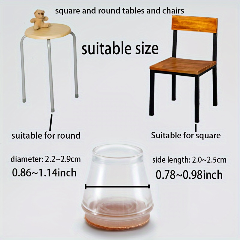 16pcs Chair Leg Protectors with Non-Slip Felt Pads - Clear Round Table Base Covers for Floor Protection