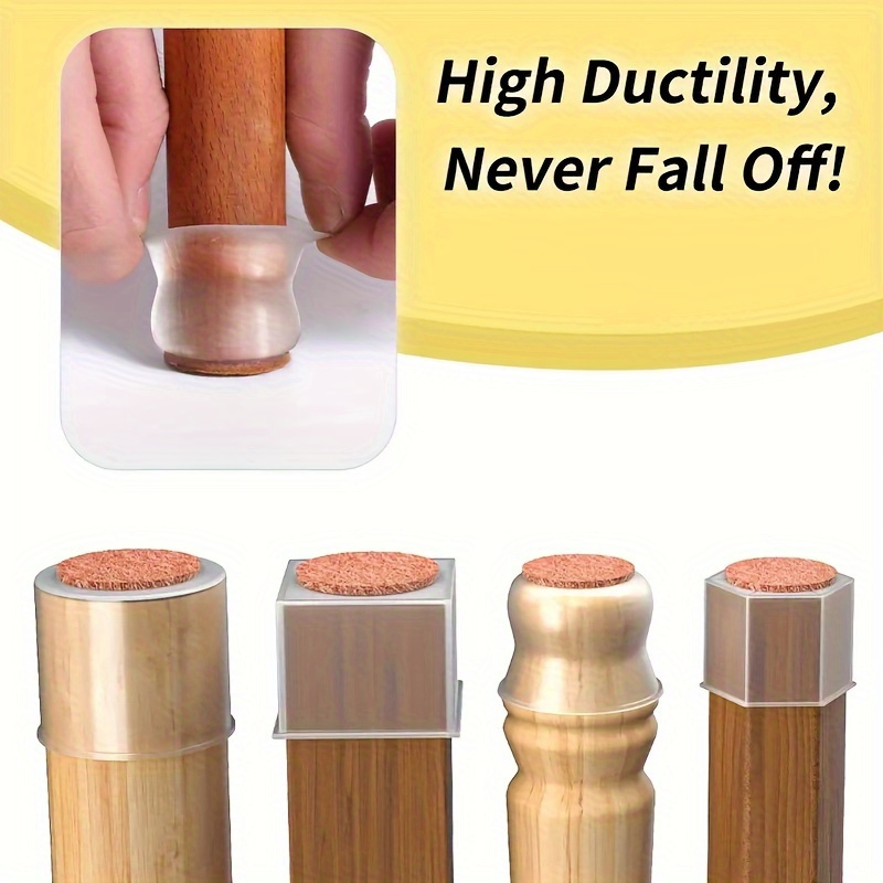 16pcs Chair Leg Protectors with Non-Slip Felt Pads - Clear Round Table Base Covers for Floor Protection