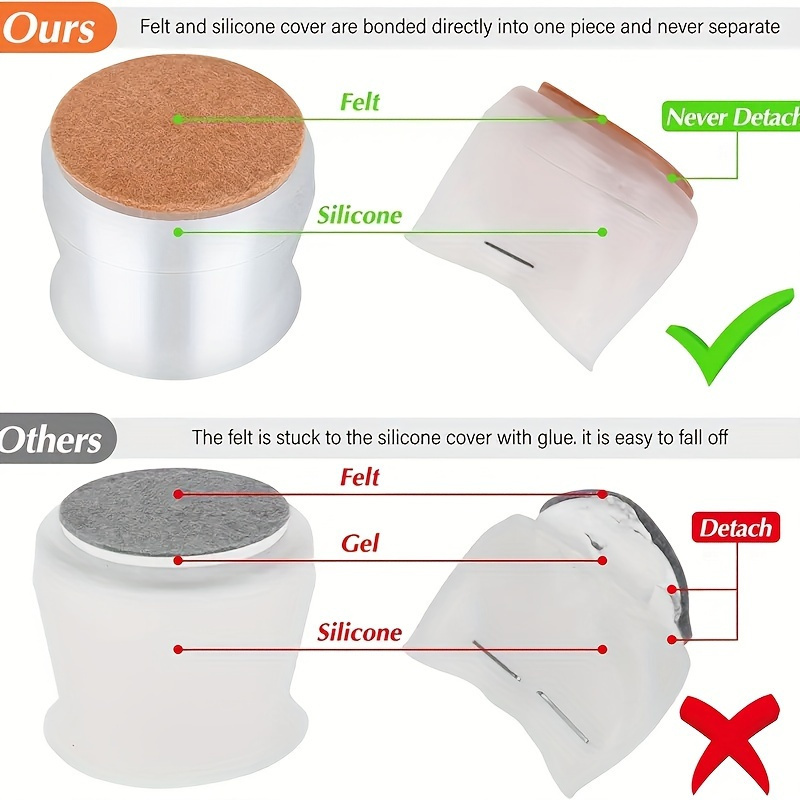 16pcs Chair Leg Protectors with Non-Slip Felt Pads - Clear Round Table Base Covers for Floor Protection