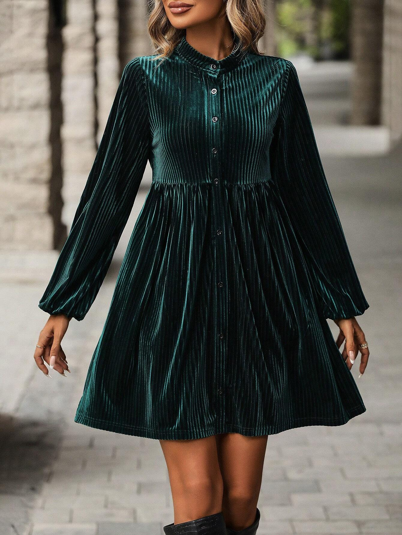 womens new long sleeved velvet dress short skirt button high - Temu Germany