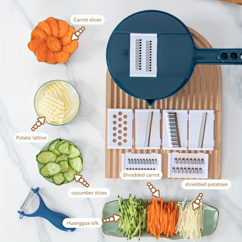 stainless steel multi functional manual vegetable chopper carrot and potato slicer     grater kitchen cutter tool with interchangeable blades for commercial hotel use details 0