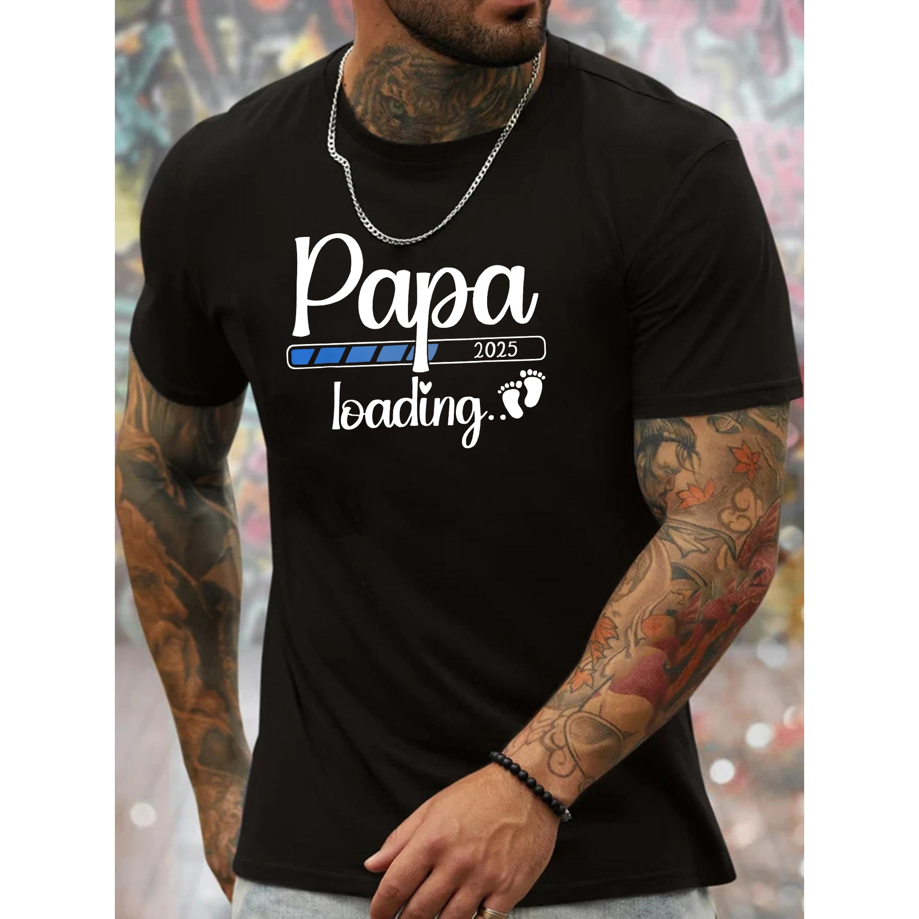 

Papa " Men's Casual T-shirt - Lightweight, Comfy Polyester Crew Neck Tee With Geometric Print For Summer