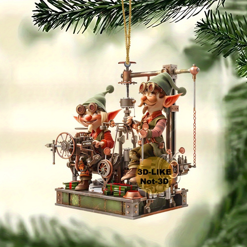 

4pcs Steampunk Elf Christmas Tree Ornaments Set - 3d Acrylic Miniature Decor For Holiday, Birthday & Home Parties