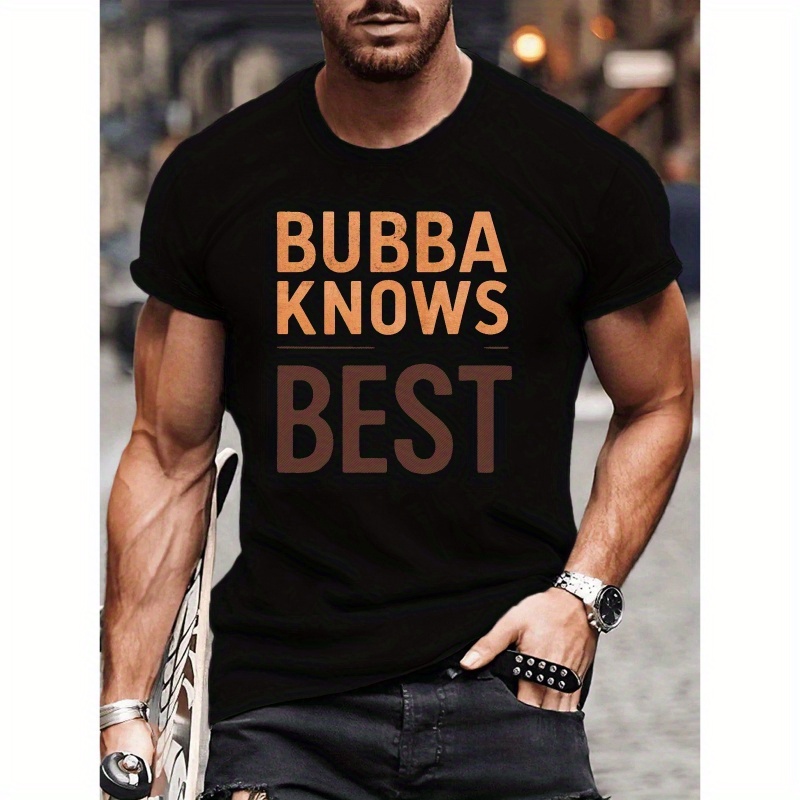 

Plus Size Men's Graphic T-shirt - Bubba Knows Best Print - Polyester Crew Neck Short Sleeve Casual Top For Summer, Big & Tall Adult Knit Fabric Tee