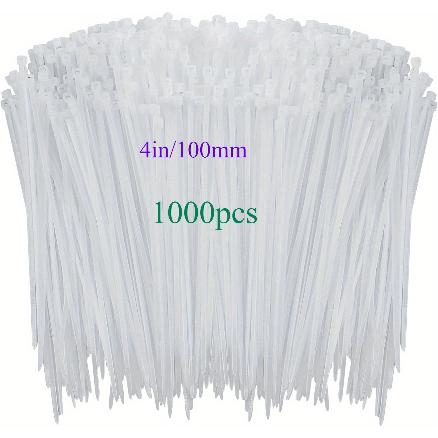 

1000-pack Ultra Strong 4-inch Nylon Zip Ties - 18lbs Tensile Strength Self-locking Cable Organizers, Heat Resistant, Indoor & Outdoor Use