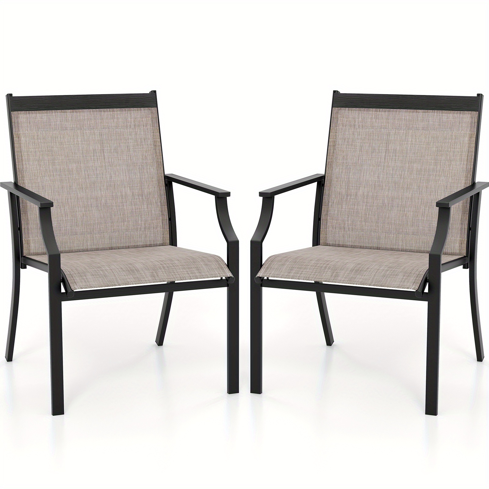 Patio Chairs Set Of 2, Outdoor Dining Chairs For All Weather, Patio Breathable Fabric Chair With Armrests, Wide Seat, High Back, Rustproof Metal Frame, For Backyard, Deck, Front Porch