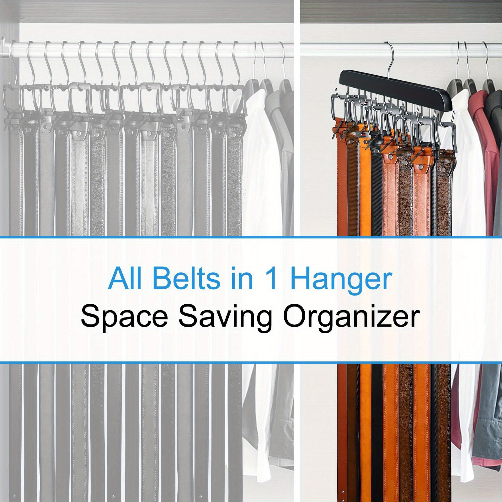 space saving wooden belt rack with 14 hooks versatile hanger for belts ties scarves more   organizer details 1