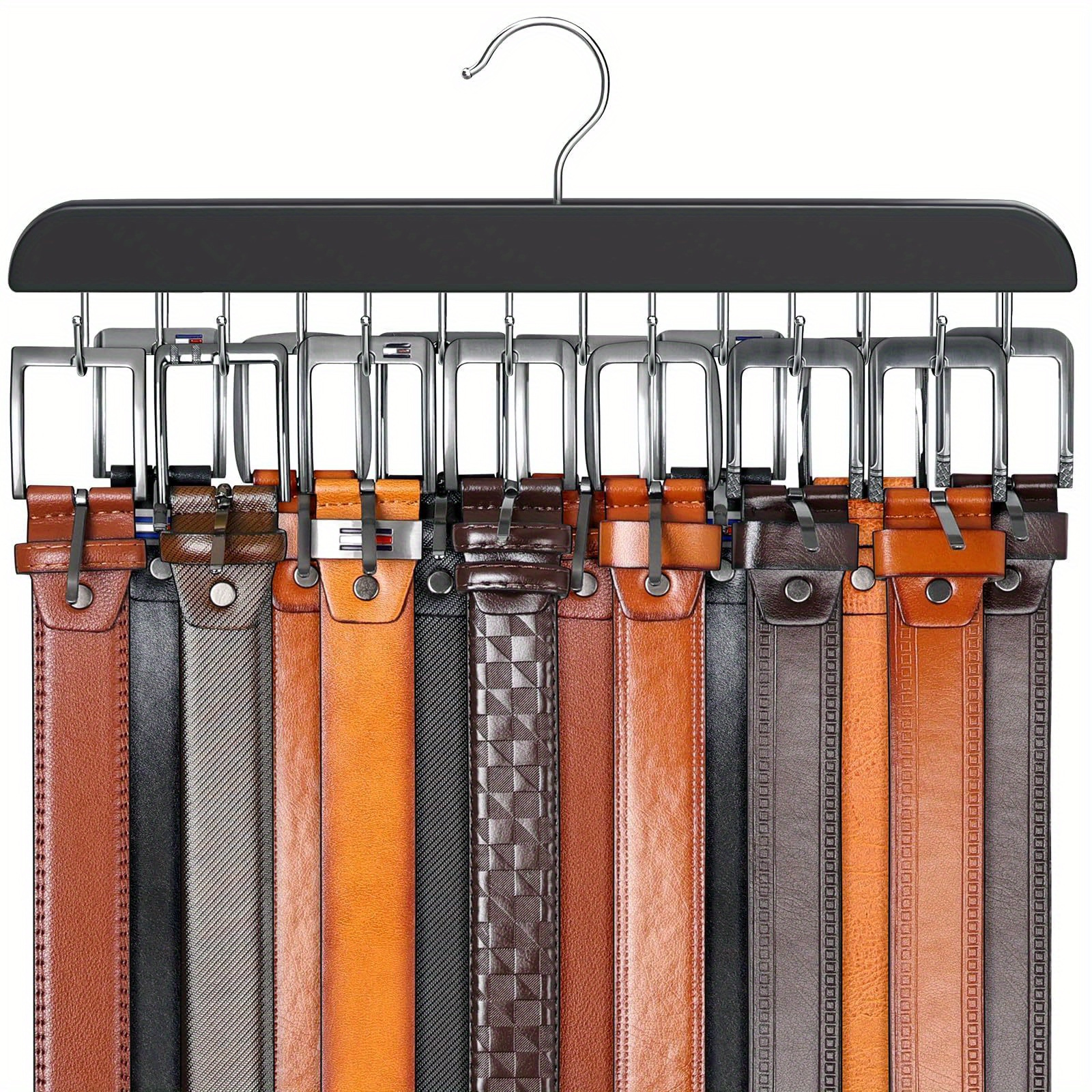 space saving wooden belt rack with 14 hooks versatile hanger for belts ties scarves more   organizer details 3