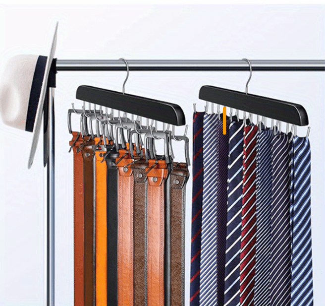 space saving wooden belt rack with 14 hooks versatile hanger for belts ties scarves more   organizer details 5