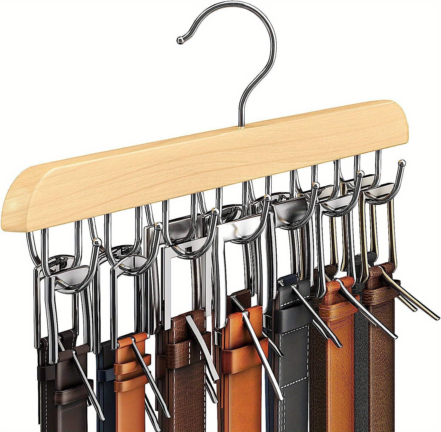 space saving wooden belt rack with 14 hooks versatile hanger for belts ties scarves more   organizer details 6