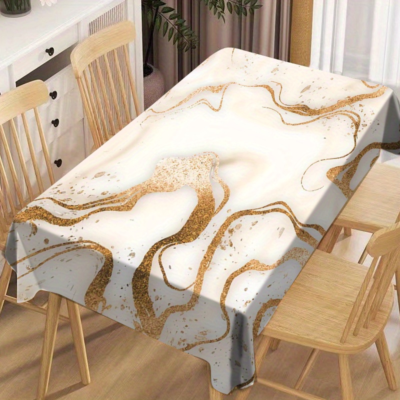 

Elegant White & Golden Cloud Pattern Square Tablecloth - Reusable Polyester, Dining, Parties & Holiday Decor