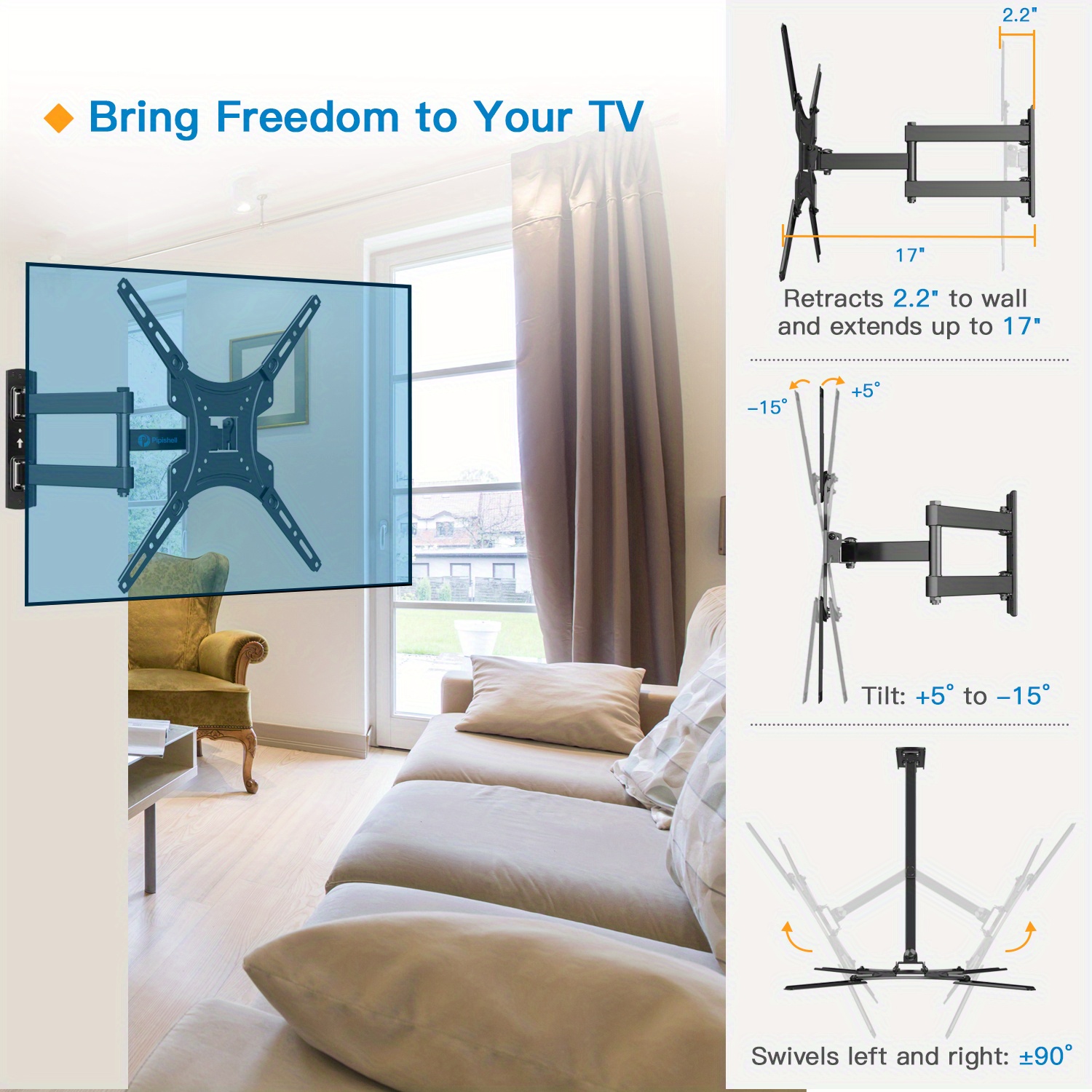 

Tv Wall Mount With Articulating Arm, Swivel, Tilt, And Extension For 26-55 Inch Led Lcd Flat And Curved Tvs, Supports Up To 66 Lbs, Max Vesa 400x400mm – Dynamic Viewing Experience For Angle