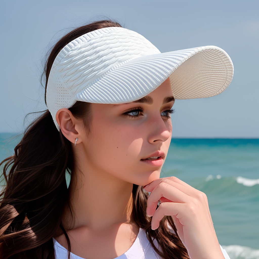 womens lightweight knit sun visor hat breathable elastic solid color polyester ideal for   activities   in black white   beige summer hat versatile fashion accessory comfortable wear foldable sun hat details 3