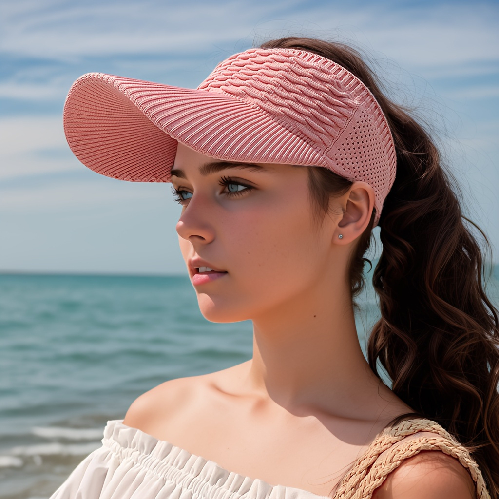 womens lightweight knit sun visor hat breathable elastic solid color polyester ideal for   activities   in black white   beige summer hat versatile fashion accessory comfortable wear foldable sun hat details 2