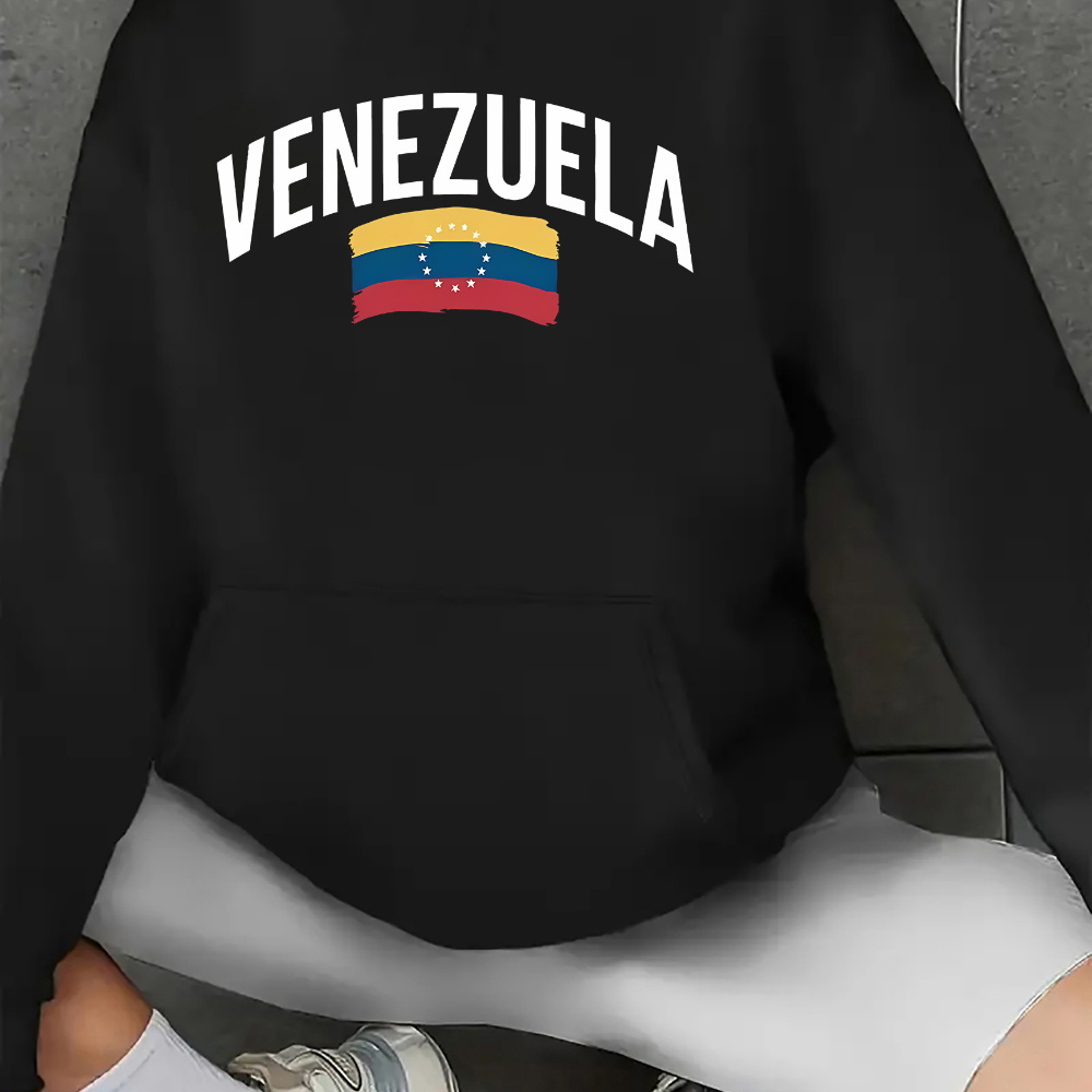 

Women's Venezuela Flag Print Hoodie, Casual Long Sleeve Pullover With Kangaroo Pocket, Knitted Polyester Fabric, Stretchy, Autumn/winter Fashion, Unisex Sports Sweatshirt