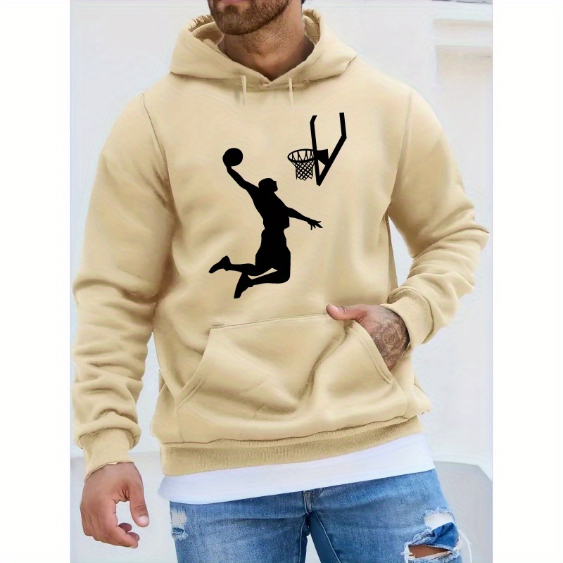 

Men's Cozy Fleece Hoodie With Basketball Print - Casual Pullover Sweatshirt For Fall/winter, Long Sleeve, Kangaroo Pocket