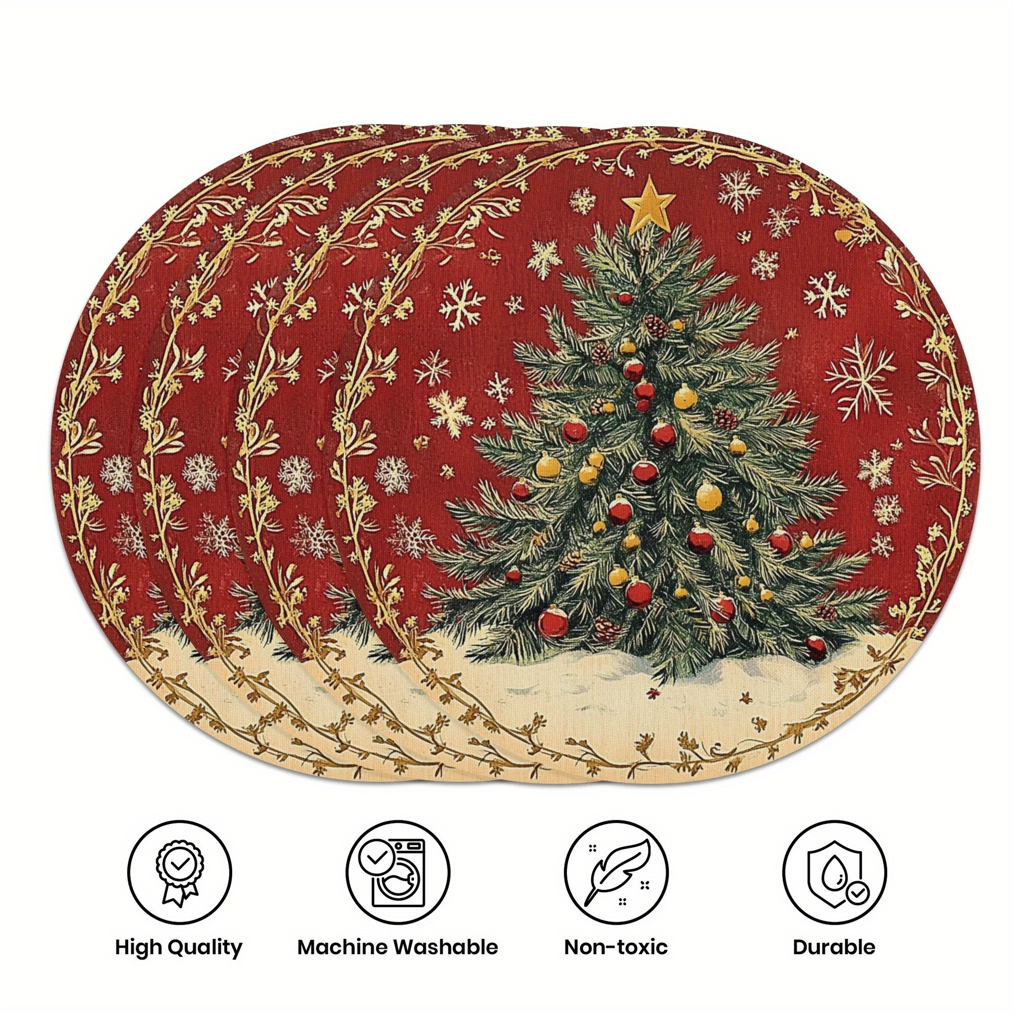 

Festive 4pcs Round Placemat Set - 15" Christmas Themed, Non-slip & Heat Resistant, Holiday Dining & Home Decor, Christmas Decor