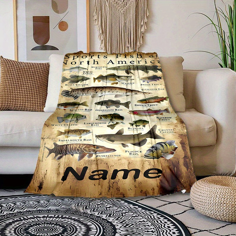 

Customizable Fish-themed Name Blanket - Personalized Soft Polyester Chunky Knit Throw For All Seasons - Uncharged, Machine Washable Gift Blanket For Napping, Camping, And Travel