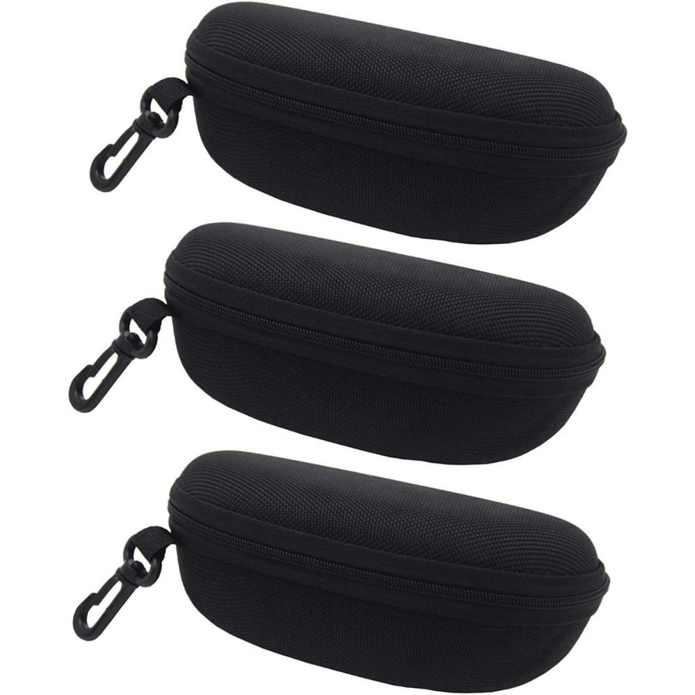 

3-Pack Élégant Étui à Lunettes en Polyester avec Fermeture Éclair et Crochet, Boîte à Lunettes Rigide Noire pour Hommes et Femmes, Rangement d'Accessoires de Mode