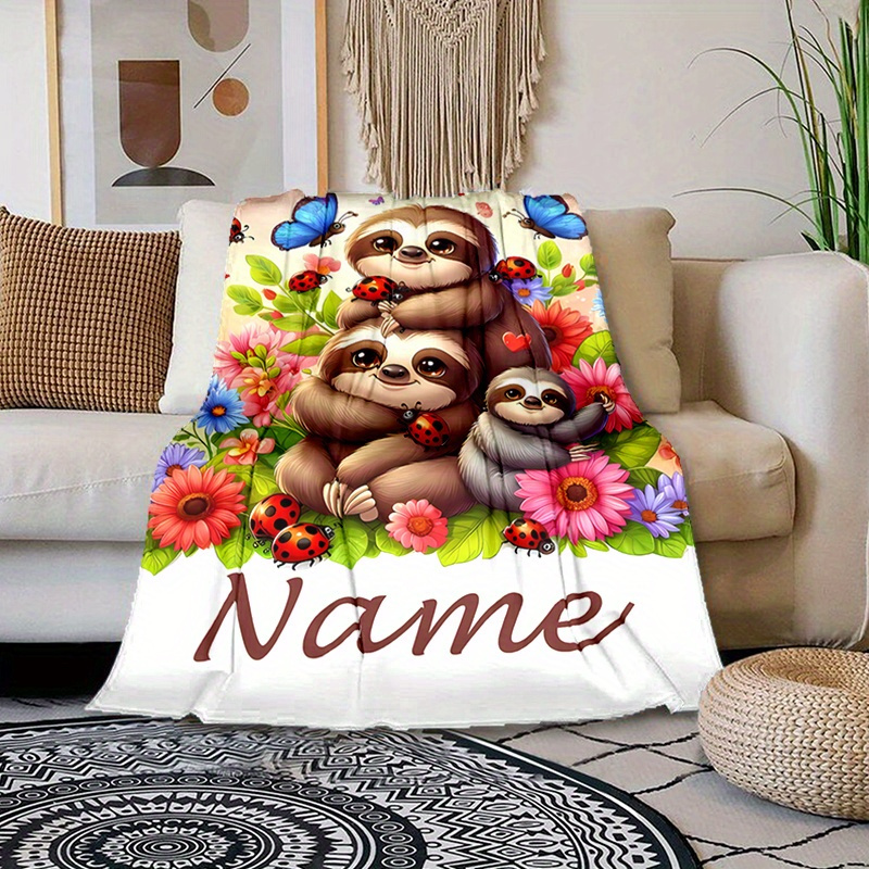 

Personalized Sloth Family Custom Name Blanket - Soft, Warm & Cozy For All Seasons - Perfect Gift For Loved Ones - Ideal For Naps, Camping & Travel