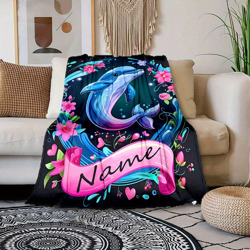 

Personalized Dolphin Name Blanket - Soft, Warm & Customizable - , Camping & Travel - Ideal Gift For Family &