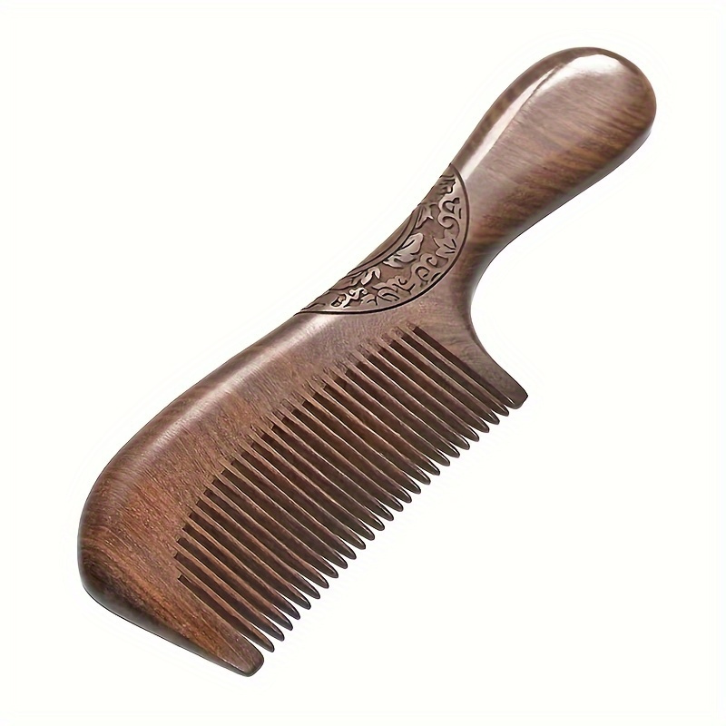 TEMU Premium Sandalwood Dual-sided Comb For Detangling & Styling - Durable, Carved Design With Bristle Brush