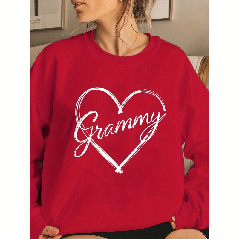 

Chic Grammy Heart Design Women's Sweatshirt - Cozy Polyester, Crew Neck, Long Sleeve - Perfect For Fall & Winter