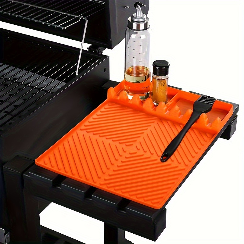 Grill Mat- Side Shelf Mat For Blackstone Silicone For Outdoor Grill Kitchen Counter Large Silicone Spatula Mat With Drip Pad, Grill Bbq Caddy Utensils Holder For Griddle Accessories